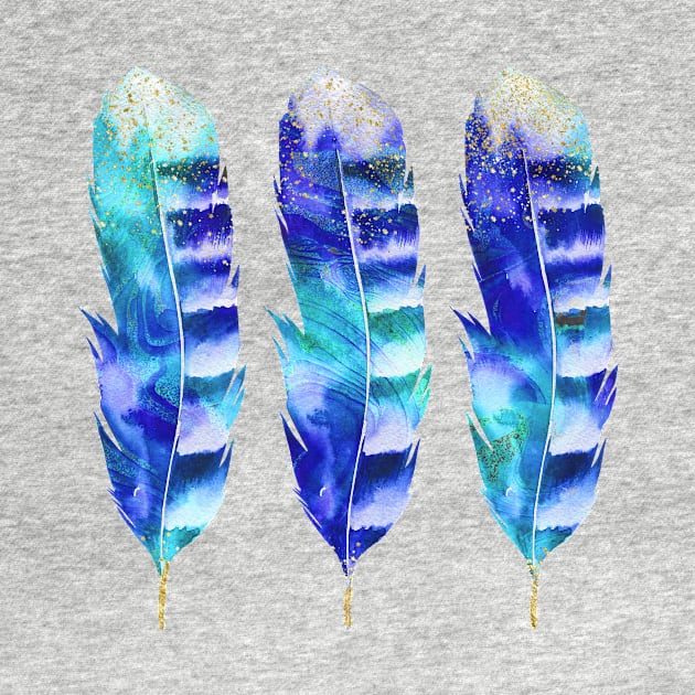 blue watercolor feather by LebensART